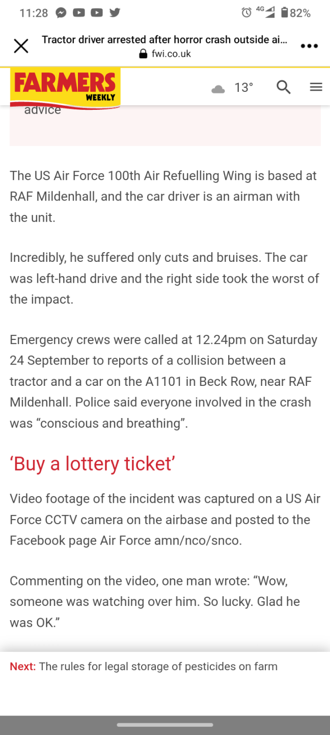 RAF Mildenhall Front Gate tractor crash The Farming Forum